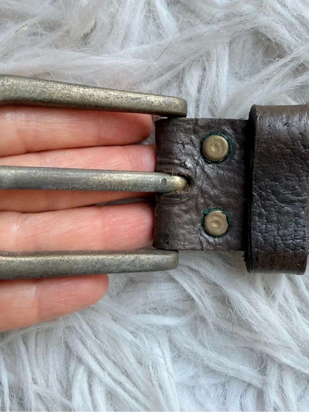 Vintage Linea Pelle Studded Leather Belt Brown Brass Rivets Distressed Boho